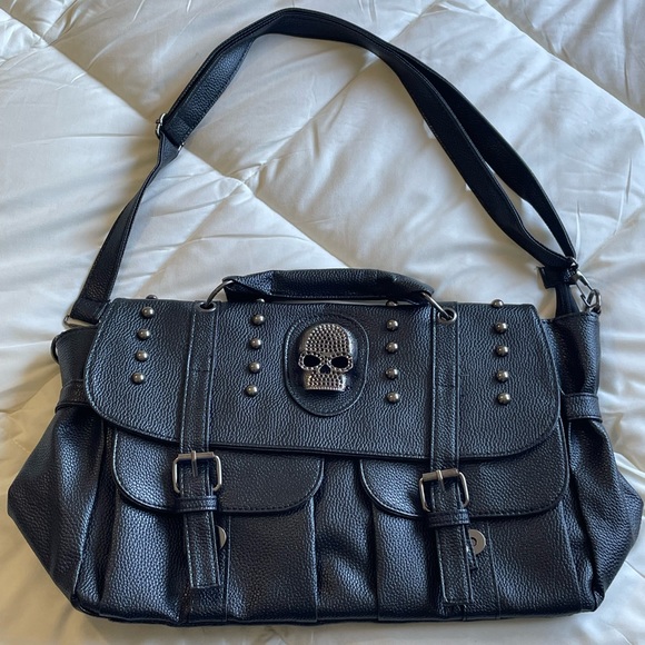 Black grunge aesthetic skull studded bag